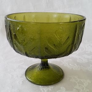 F.T.D. Vintage Glass Pedestal Olive Green Vase
